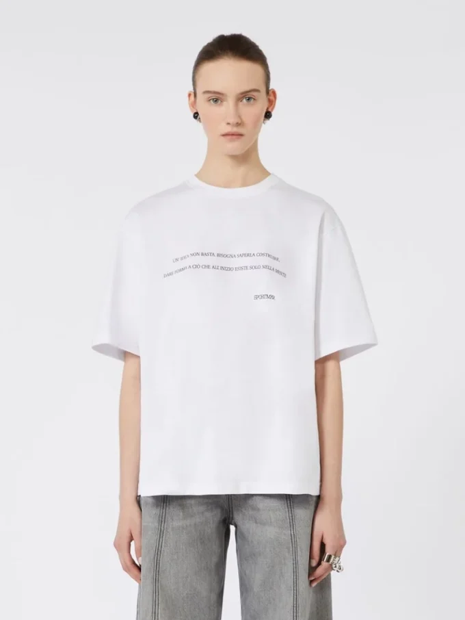 T-shirt i tryckt bomull, optiskt vit T-shirt i tryckt bomull, optiskt vit
