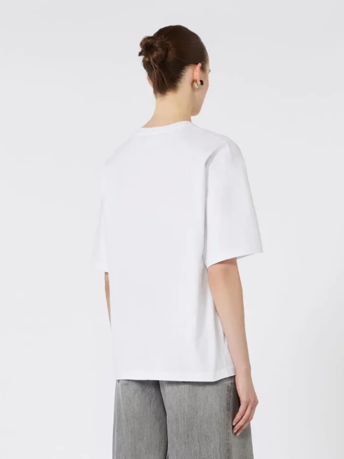 T-shirt i tryckt bomull, optiskt vit T-shirt i tryckt bomull, optiskt vit