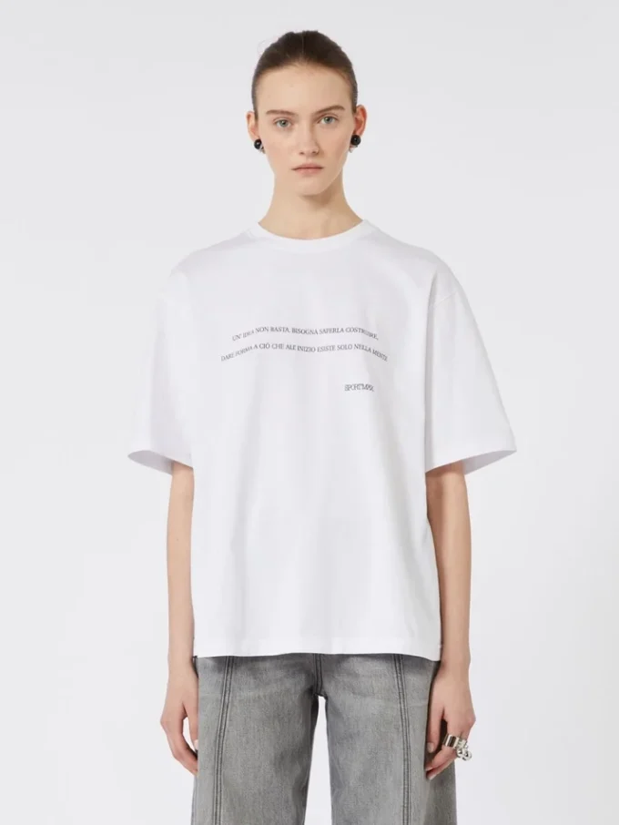T-shirt i tryckt bomull, optiskt vit T-shirt i tryckt bomull, optiskt vit