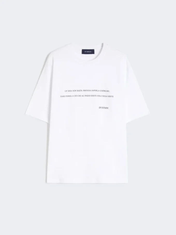T-shirt i tryckt bomull, optiskt vit T-shirt i tryckt bomull, optiskt vit