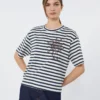 T-shirt i tryckt bomullsjersey, marinblå T-shirt i tryckt bomullsjersey, marinblå