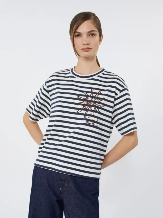 T-shirt i tryckt bomullsjersey, marinblå T-shirt i tryckt bomullsjersey, marinblå