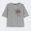 T-shirt i tryckt bomullsjersey, marinblå T-shirt i tryckt bomullsjersey, marinblå