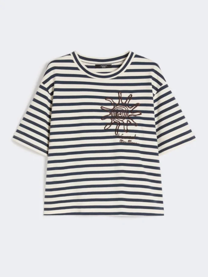 T-shirt i tryckt bomullsjersey, marinblå T-shirt i tryckt bomullsjersey, marinblå