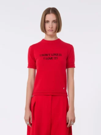 T-shirt i ull- och kashmirstickning, röd
