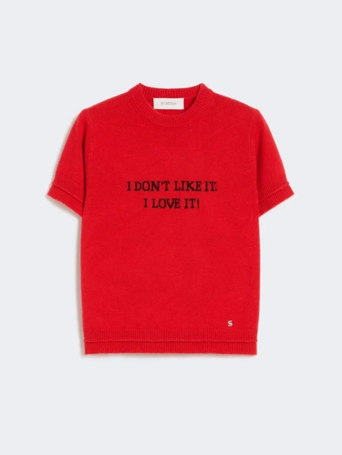 T-shirt i ull- och kashmirstickning, röd