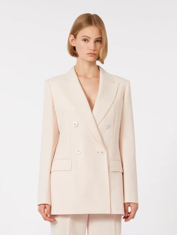 Tajt sittande blazer i ullkrepp, rosa