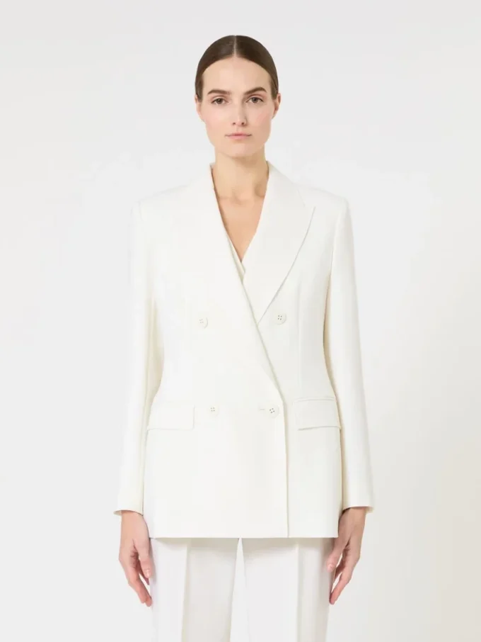 Tajt sittande blazer i ullkrepp, vit Tajt sittande blazer i ullkrepp, vit