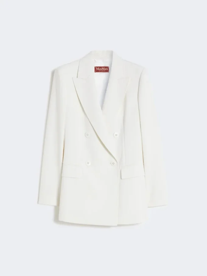 Tajt sittande blazer i ullkrepp, vit Tajt sittande blazer i ullkrepp, vit