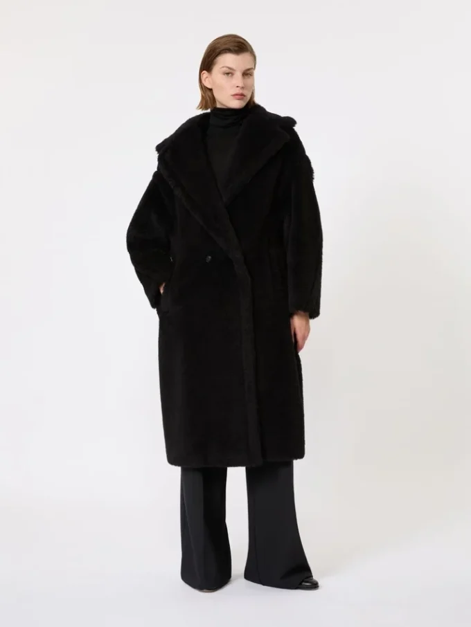 Teddy Bear Icon Coat i alpacka och ull, svart