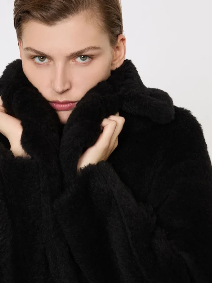Teddy Bear Icon Coat i alpacka och ull, svart