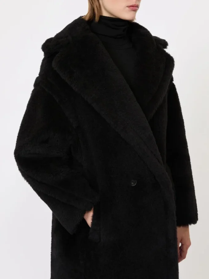 Teddy Bear Icon Coat i alpacka och ull, svart
