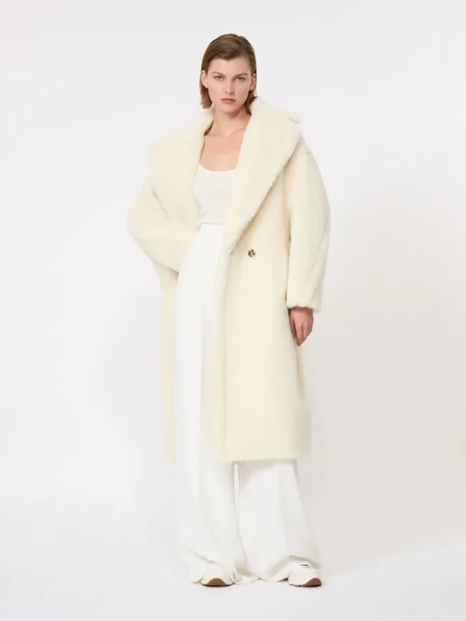 Teddy Bear Icon Coat i alpacka och ull, vit