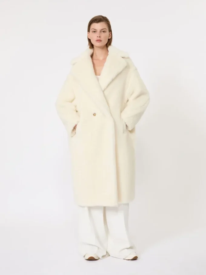 Teddy Bear Icon Coat i alpacka och ull, vit