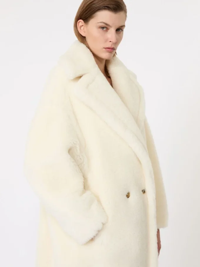 Teddy Bear Icon Coat i alpacka och ull, vit