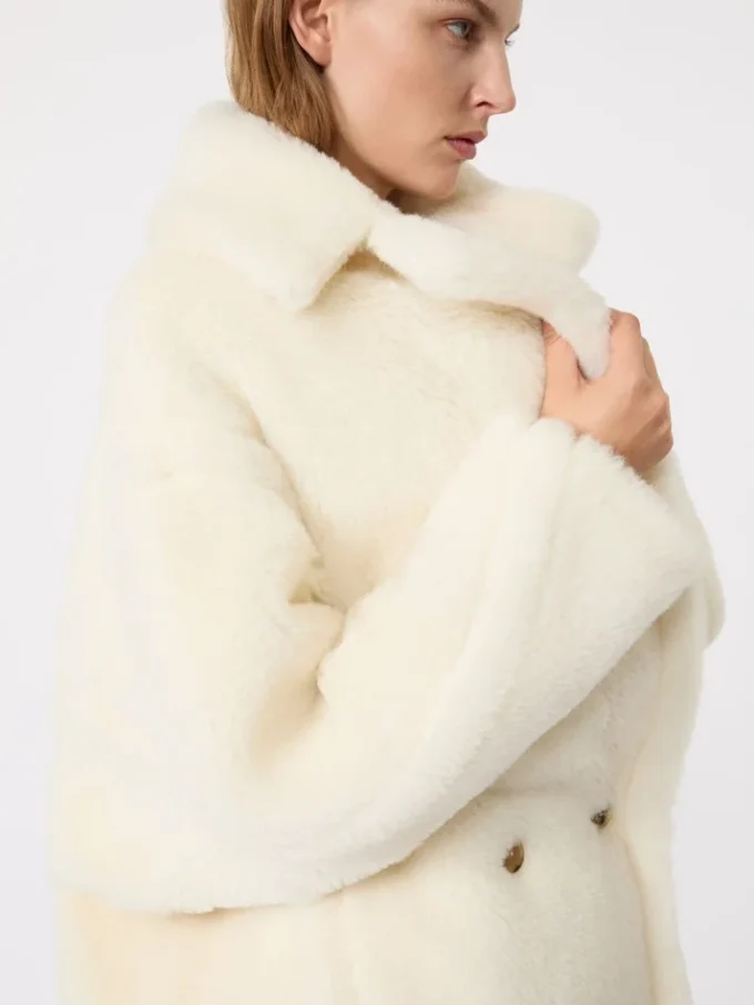 Teddy Bear Icon Coat i alpacka och ull, vit