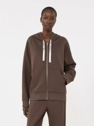 Teknisk jersey-tröja med dragkedja, chokladbrun Teknisk jersey-tröja med dragkedja, chokladbrun
