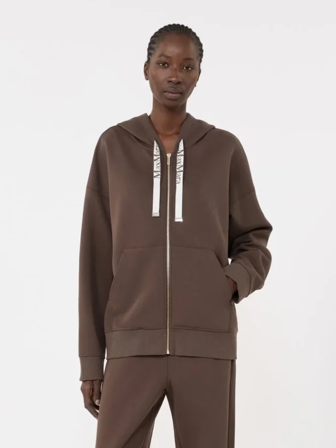 Teknisk jersey-tröja med dragkedja, chokladbrun Teknisk jersey-tröja med dragkedja, chokladbrun