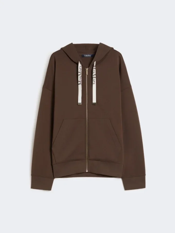Teknisk jersey-tröja med dragkedja, chokladbrun Teknisk jersey-tröja med dragkedja, chokladbrun