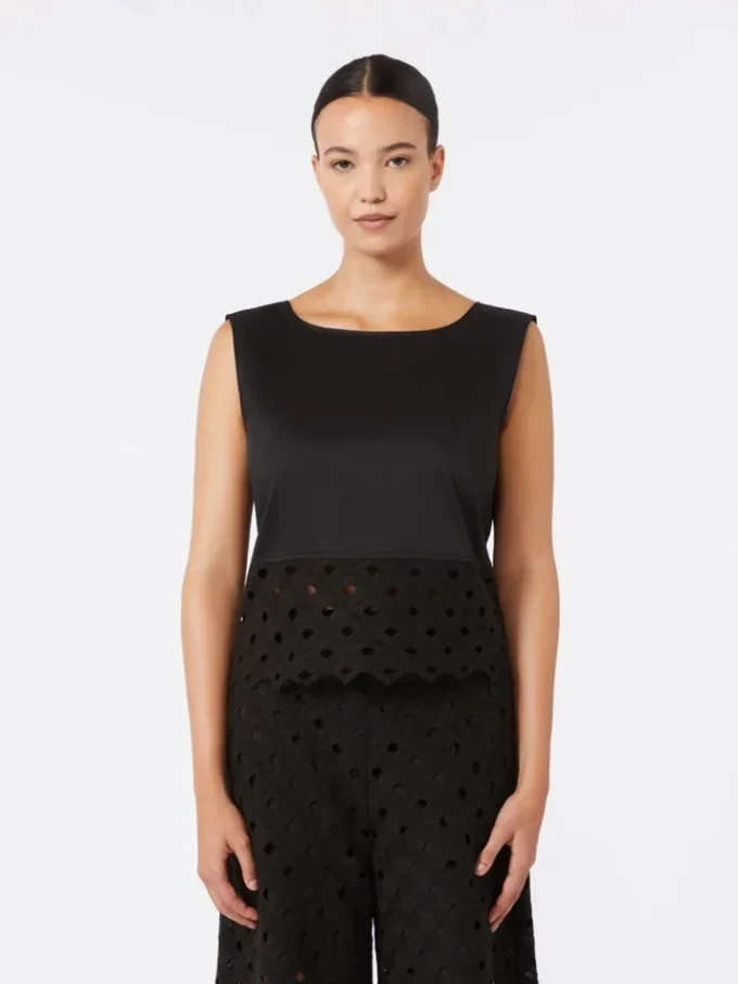 Top i poplin och makramespets, svart Top i poplin och makramespets, svart