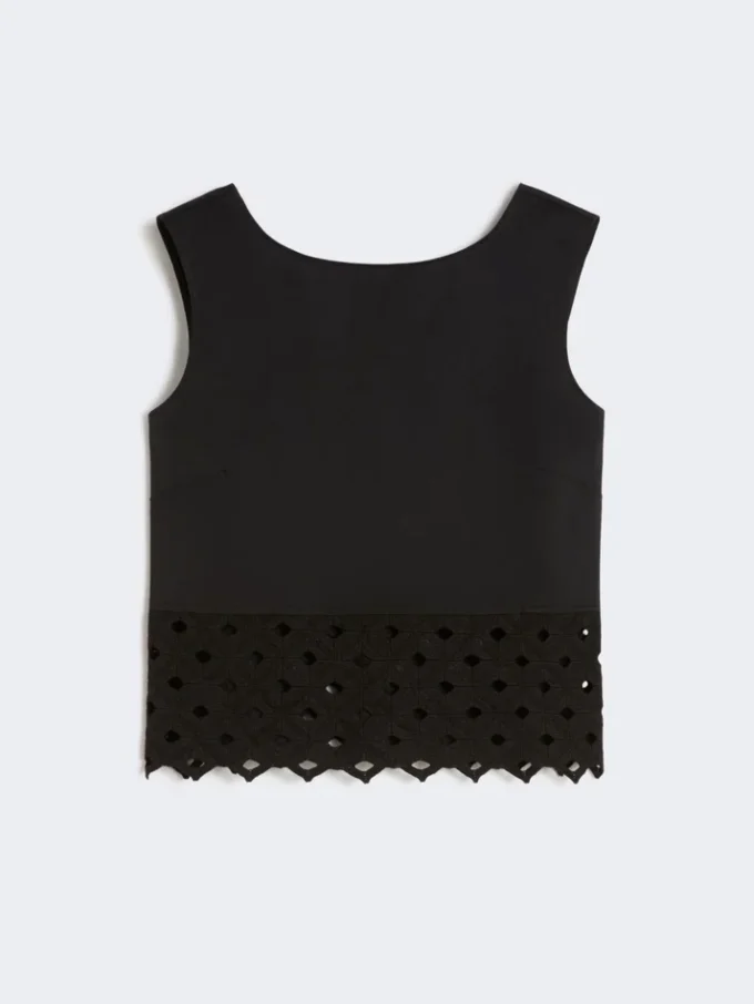 Top i poplin och makramespets, svart Top i poplin och makramespets, svart