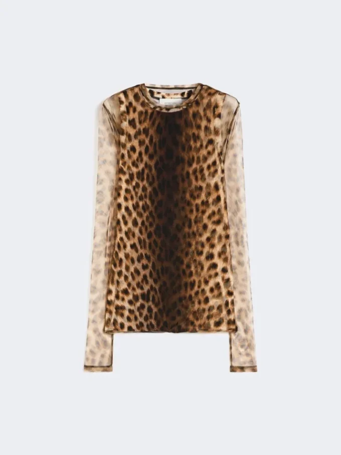 Top i två material med djurmönster, beige nyanserad Top i två material med djurmönster, beige nyanserad