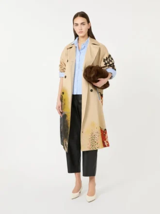 Trenchcoat i mönstrad vattenavvisande gabardin, skin orient