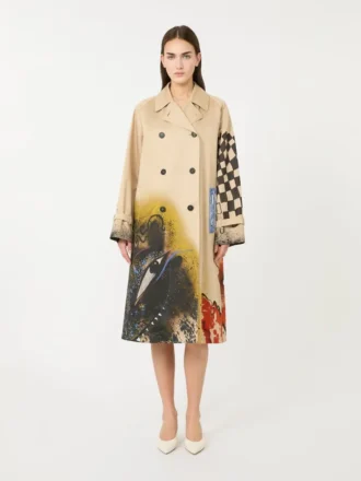 Trenchcoat i mönstrad vattenavvisande gabardin, skin orient