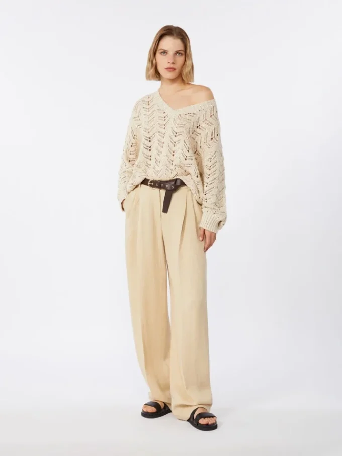 Tröja i bomullsgarn och paljetter, beige