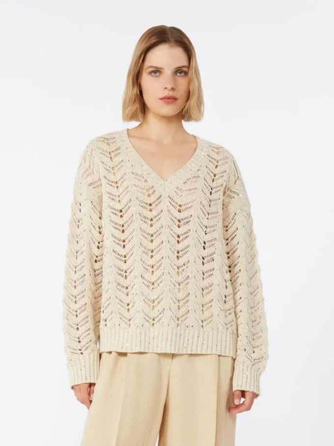 Tröja i bomullsgarn och paljetter, beige
