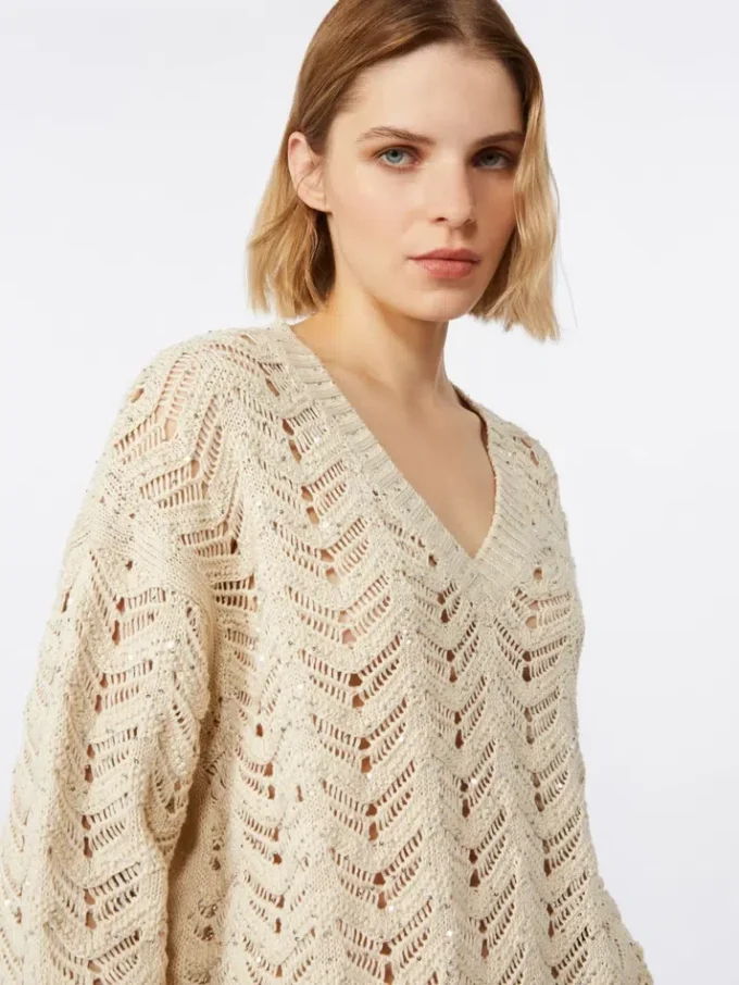 Tröja i bomullsgarn och paljetter, beige