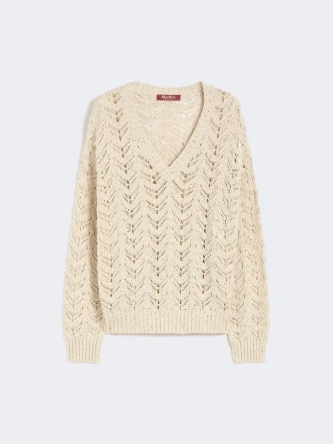 Tröja i bomullsgarn och paljetter, beige