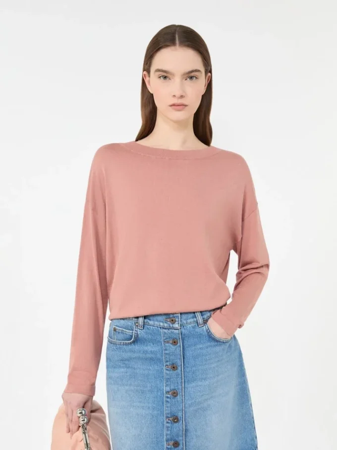 Tröja i silke- och bomullsgarn, rosa Tröja i silke- och bomullsgarn, rosa