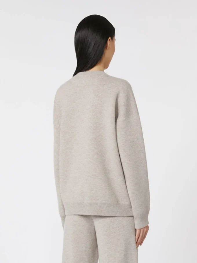 Tröja med rund hals i ull och kashmir, beige Tröja med rund hals i ull och kashmir, beige