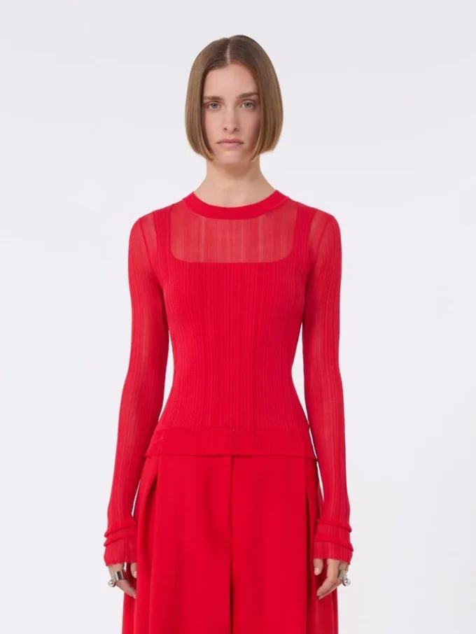 Trompe l’oeil-tröja i viskos, röd