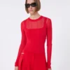 Trompe l’oeil-tröja i viskos, röd