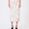 Tryckt pennkjol i organza och gabardin, vit Tryckt pennkjol i organza och gabardin, vit
