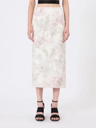 Tryckt pennkjol i organza och gabardin, vit