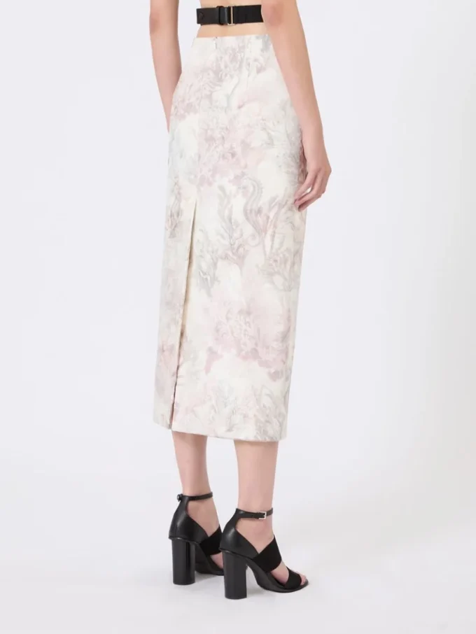 Tryckt pennkjol i organza och gabardin, vit Tryckt pennkjol i organza och gabardin, vit