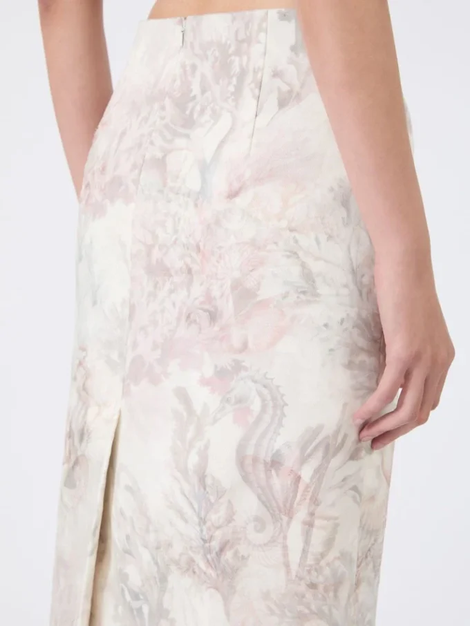Tryckt pennkjol i organza och gabardin, vit Tryckt pennkjol i organza och gabardin, vit
