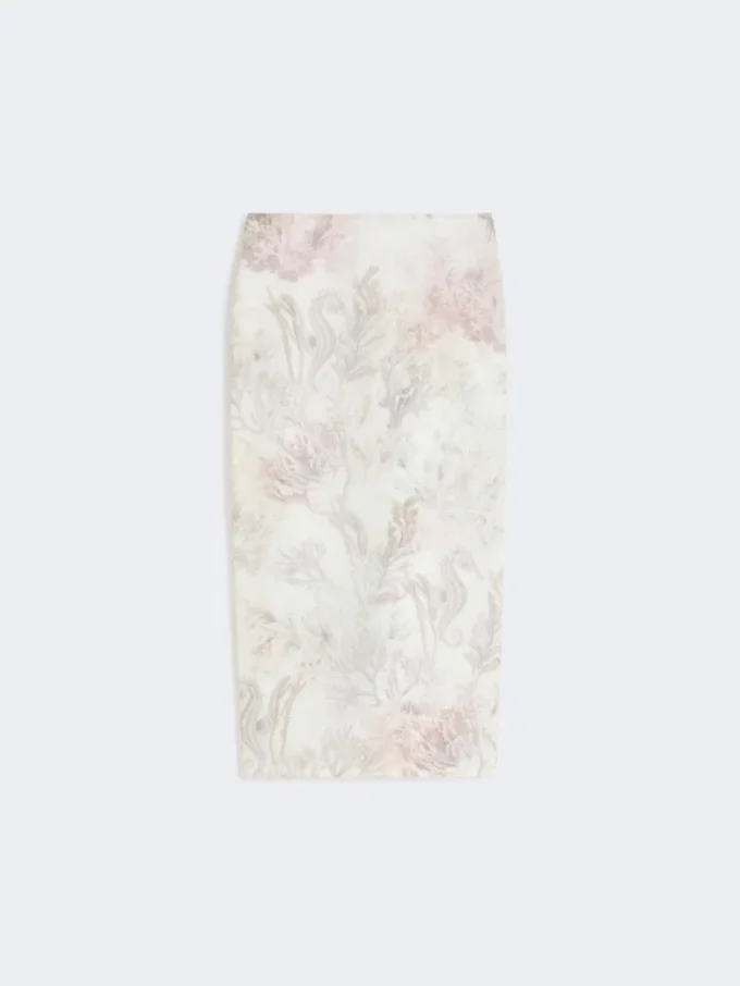 Tryckt pennkjol i organza och gabardin, vit Tryckt pennkjol i organza och gabardin, vit
