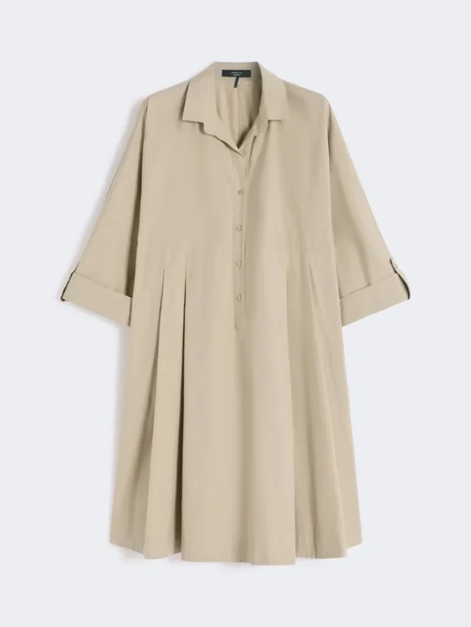 Utställd klänning i bomullspoplin, sand Utställd klänning i bomullspoplin, sand