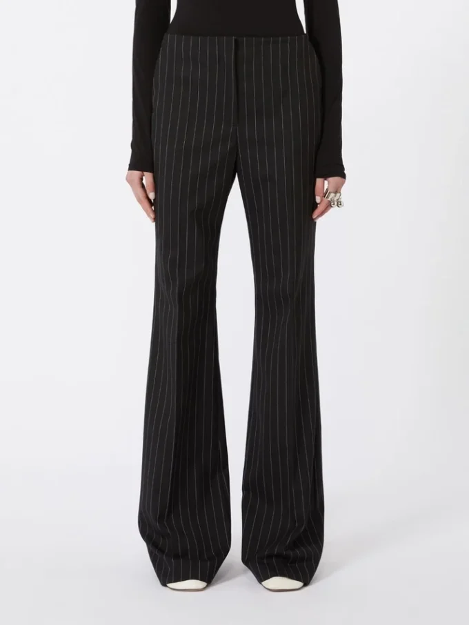Utställda byxor i ull med smala ränder, svarta Utställda byxor i ull med smala ränder, svarta