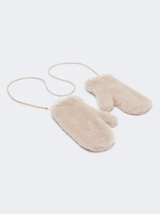 Vantar i teddytyg av alpacka och ull, beige