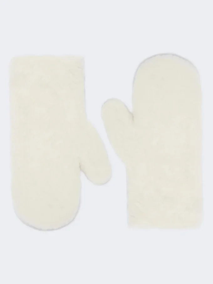 Vantar i teddytyg av alpacka och ull, optiskt vitt Vantar i teddytyg av alpacka och ull, optiskt vitt