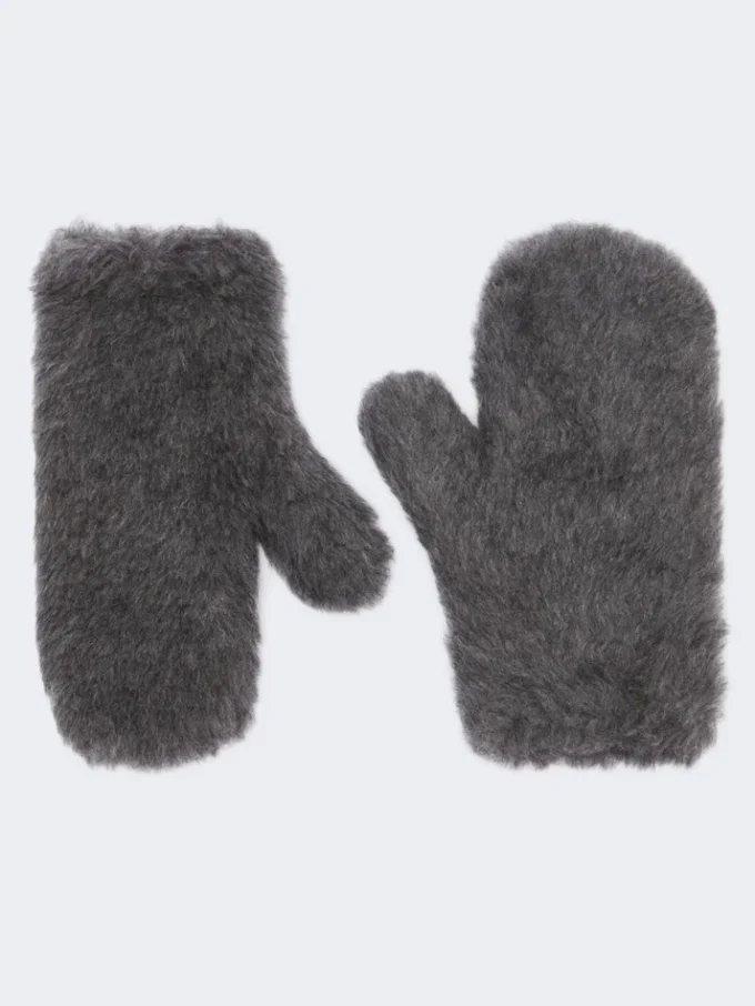 Vantar i ull och teddytyg av alpacka, mellangrå
