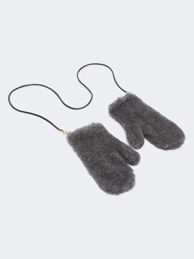 Vantar i ull och teddytyg av alpacka, mellangrå