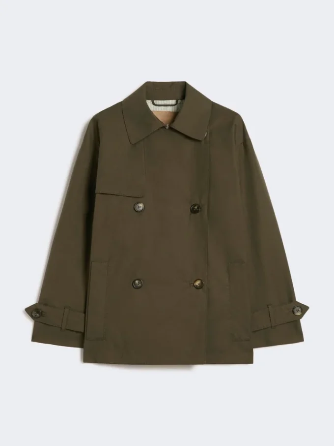 Vattenavvisande trenchcoat i bomull med dubbelknäppning, grön