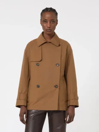 Vattenavvisande trenchcoat i bomull med dubbelknäppning, tobaksfärgad