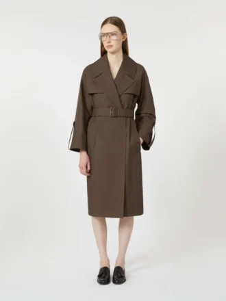 Vattenavvisande trenchcoat i twill med bälte, chokladbrun